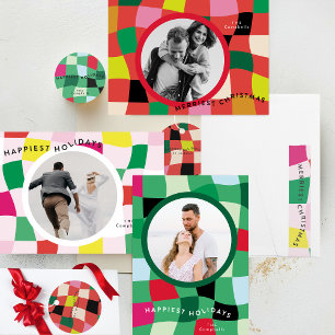 Sticker Rond Tartan moderne coloré Plaid Noël