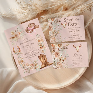 Invitation Boho rose Floral Mariage occidental