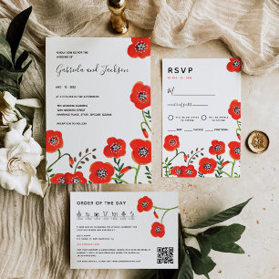 Serviette En Papier Mariage floral moderne des pavots rouges