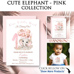 Assiettes En Carton Premier anniversaire fille mignonne éléphant rose