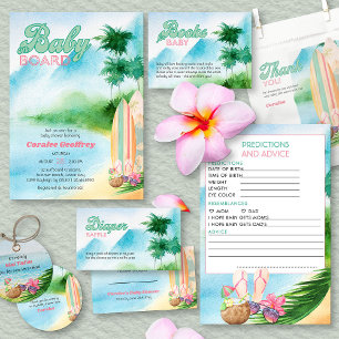 Invitation Bébé à bord Watercolor Surfing Beach Baby shower
