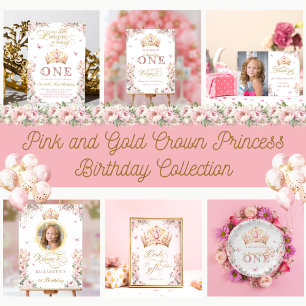 Invitation Blush Pink Gold Princesse 1er anniversaire de fête