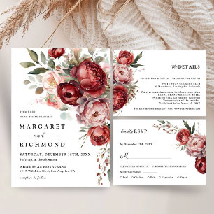 Sticker Rond Moderne Rustique Bourgogne Blush Floral Mariage