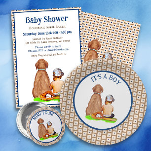 Invitation Baby Boy and Dog Baseball Baby shower à thème