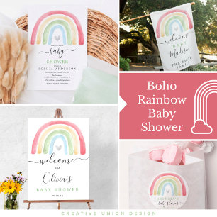 Papier Invitation au Baby shower arc-en-ciel Boho Budget