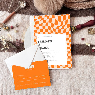 Invitation Orange Abstrait Boho Retro Mariage