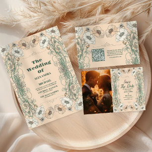 Invitation Tout En Un Art Nouveau Floral mariage