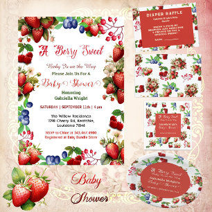 Invitation Baby shower aux fraises rouges   Blue Berry Sweet 