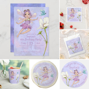 Invitation Fille mignonne Whimsical Rouge rose libellule Anni