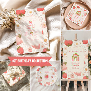 Invitation Fille fraise Berry 1er anniversaire fête