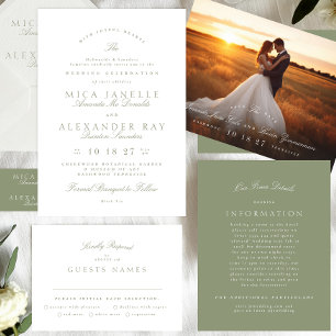 Invitation Sage Vert Blanc Classique Élégant Mariage formel