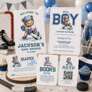 Kleine MVP IJshockey Teddybeer Jongen Baby Shower Bedankkaart