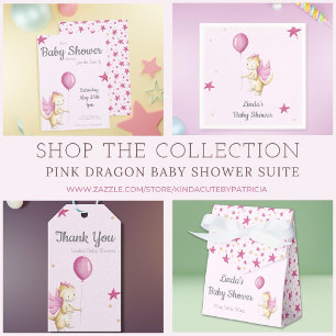 Invitation Baby shower fille rose dragon mignon