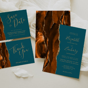 Invitation Mariage Turquoise or orange brûlé