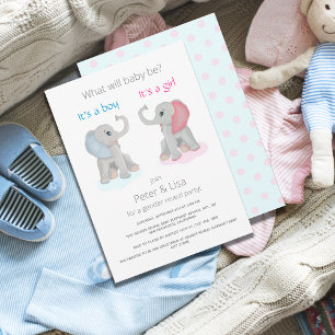 Cute Baby Elephant Gender onthullen Baby shower Fo Kaart