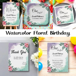Assiettes En Carton Elégante aquarelle rustique Floral Boho 1er annive