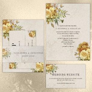 Carte Boho Faded Yellow Roses Mariage campagnard