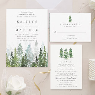Invitation Tout En Un Collection de Mariages de la forêt de pins d'aquar
