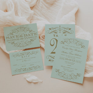 Save The Date Monnaie vintage et Mariage d'or antique