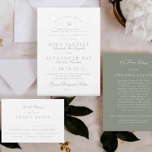 Invitation Sage Vert Blanc Classique Élégant Mariage formel