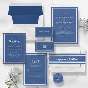Carte D'accompagnement Réception de Mariage Simple Cadre Bleu Classique B