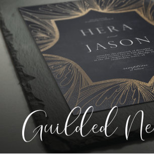 Invitation Vert émeraude foncé et or Faux Art Nouveau