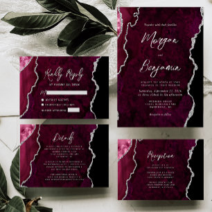 Invitation Mariage Moderne Agate Bourguignonne Écriture Argen