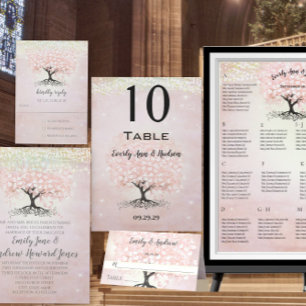 Invitation Tout En Un Élégant Mariage de feuille de coeur rose pâle