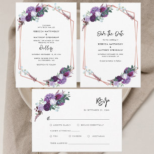 Paarse Bloemen Waterverf Save the Date Briefkaart