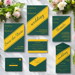 Invitation Tout En Un Élégant Moderne Vert Et Or Fancy Mariage chic