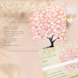 Invitation Mason Jar Rose Rose Or Coeur Leaf Arbre
