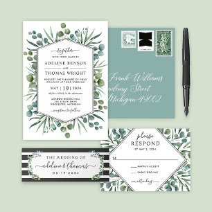 Carte De Placement Élégant Eucalyptus Mariage Monogramme