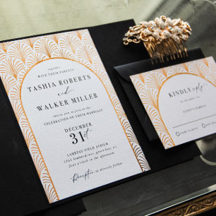 Invitation En Aluminium Cravate Noire Formelle Or Art Déco Mariage Or