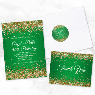 Invitation Faux Sparkly Gold Parties scintillant Monogram Gre