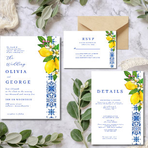 Invitation Élégant citron et Mariage bleu méditerranéen
