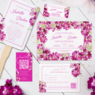 Invitation Stock rose foncé cadre à l'aquarelle mariage
