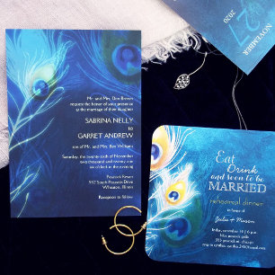 Invitation Plumes de paon Mariage violet