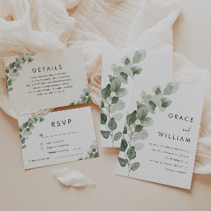 Invitation En Aluminium Bordure or Mariage feuille verte Sage