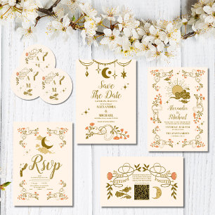 Save The Date Photo Vintage Gold Mystical Botanical Mariage