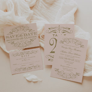 Invitation Vintage Blush et Mariage d'or antique
