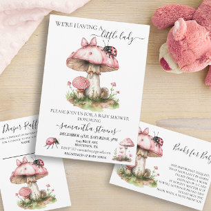 Invitation On a une petite dame Ladybug Pink Mushroom