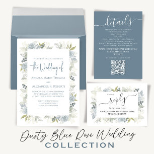 Carte D'accompagnement Simple Dusty Blue Calligraphy Répondre QR Code en 
