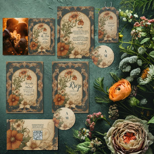 Save The Date Photo Vintage Bougainvillea Art Nouveau Mariage