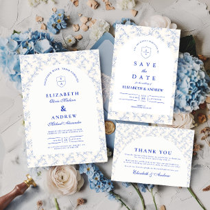 Cartons Réponse Mariage traditionnel bleu chinoiserie