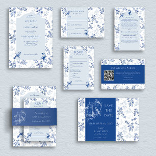 Cartons Réponse Chinoiserie Blue Floral Mariage Arc Entree et