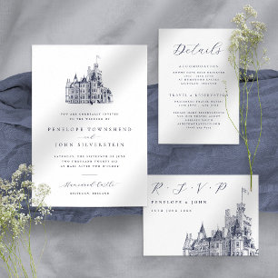 Invitation Elégant Château Vintage Illustration Simple Mariag