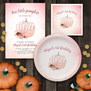 Assiettes En Carton Filles 3e anniversaire Rose de fête Citrouille Par