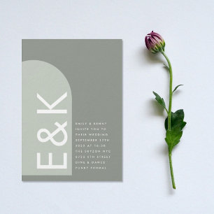 Invitation Sage Arch Moss Abstract Japandi Minimalism Wedding