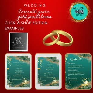 Invitation Mariage émeraude or vert bijou en sécurité la date