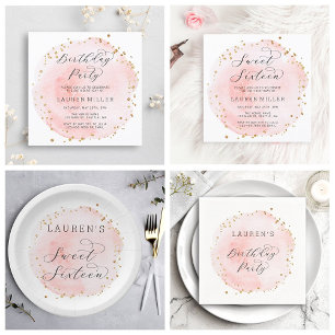 Invitation Aquarelle rose et or
